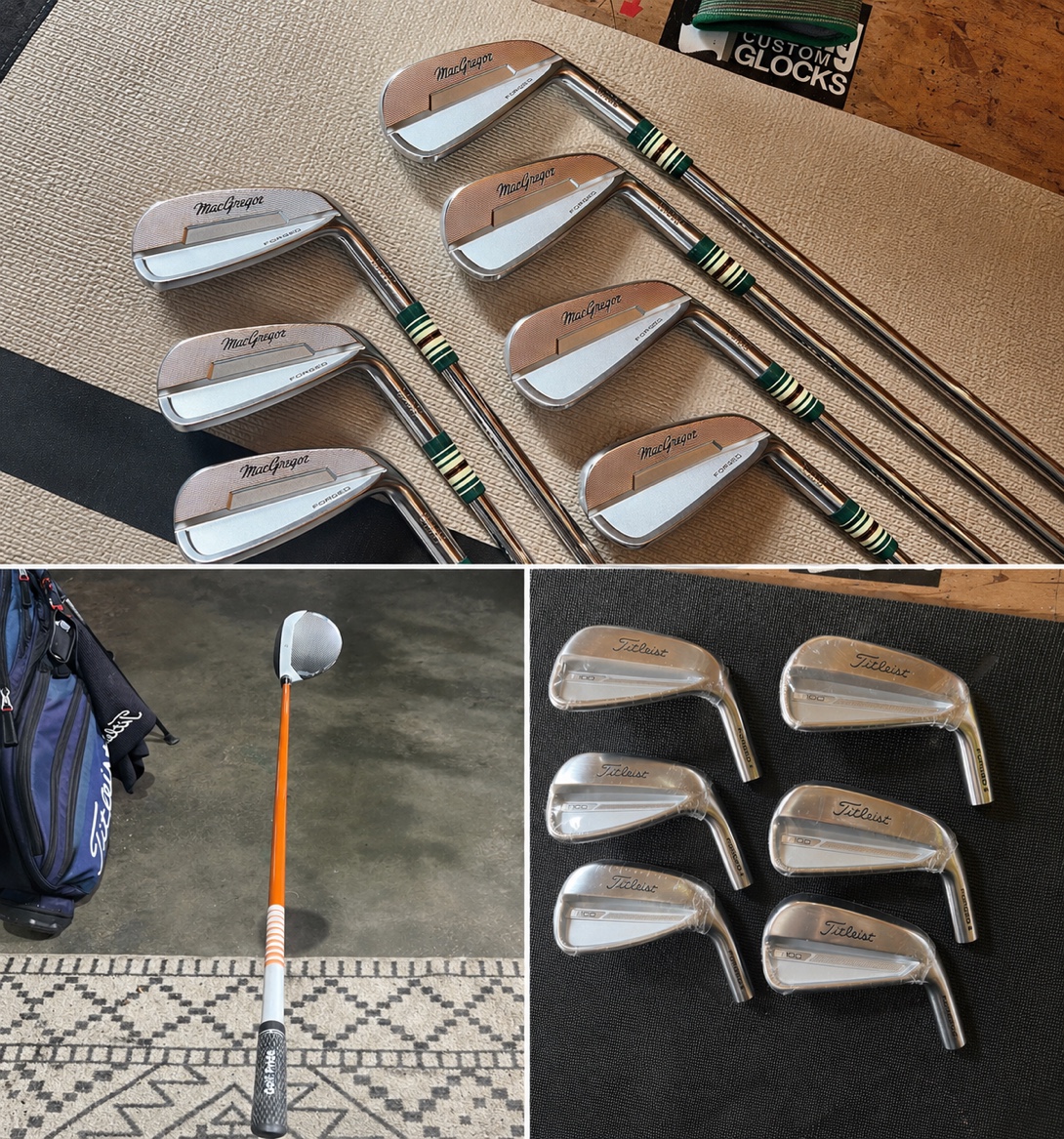 MacGregor forged set, orange-shafted driver build and Titleist Forged 100 heads